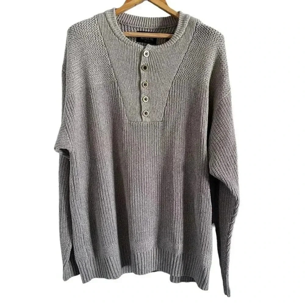 Red Head Sweater knit long sleeve 1/4 button down beige men's size LT